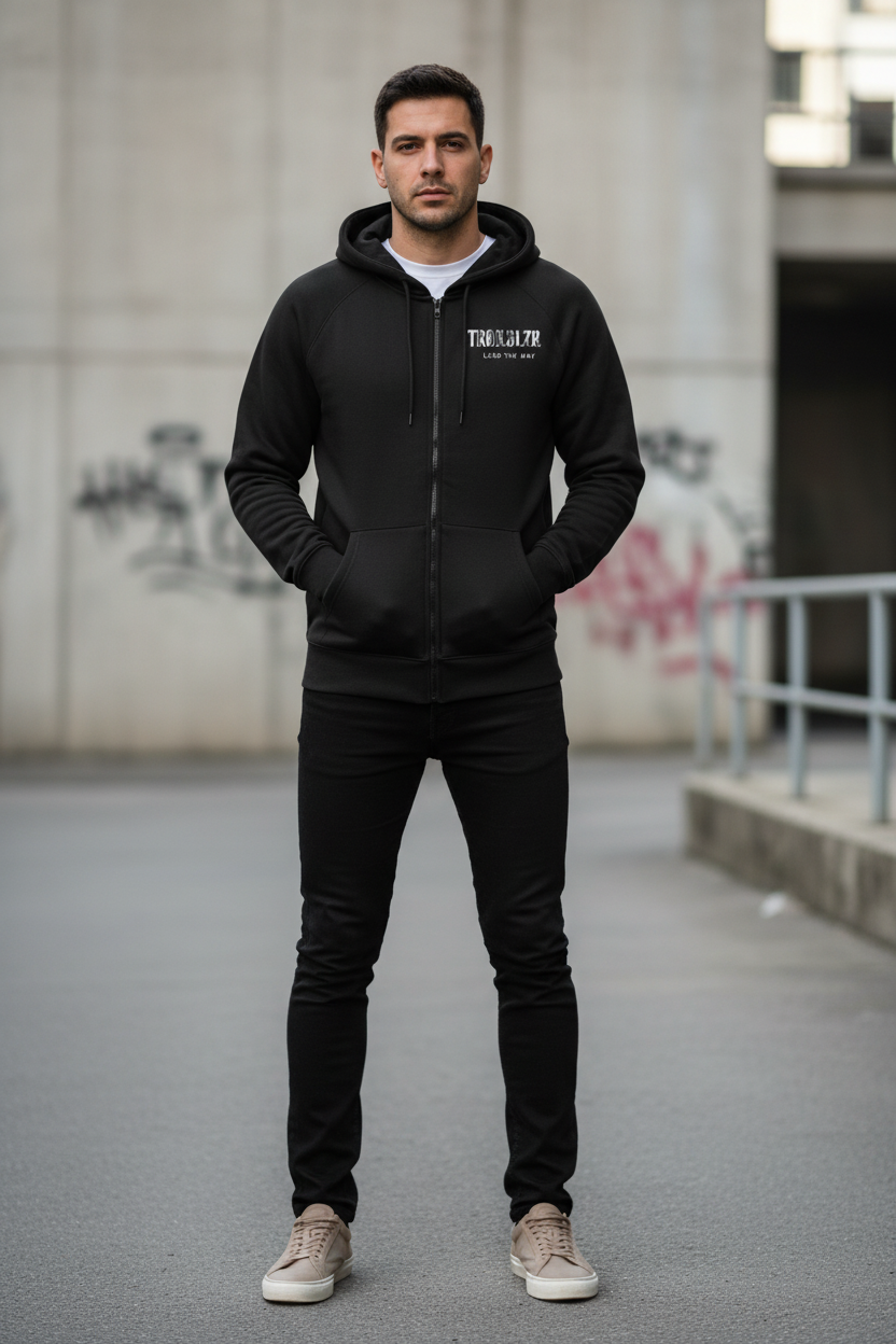 Black TRAILBLZR Zip-up Hoodie Front View