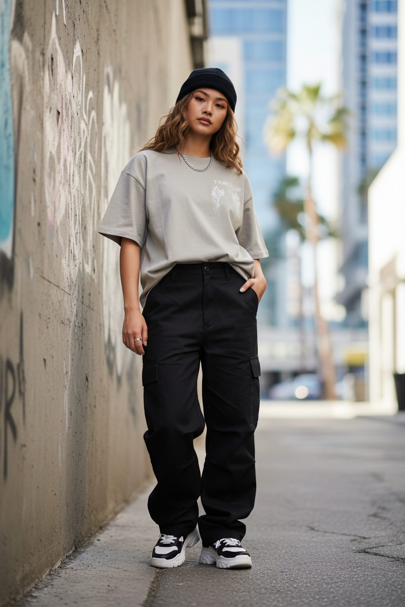 Female Model Light Grey T-Shirt