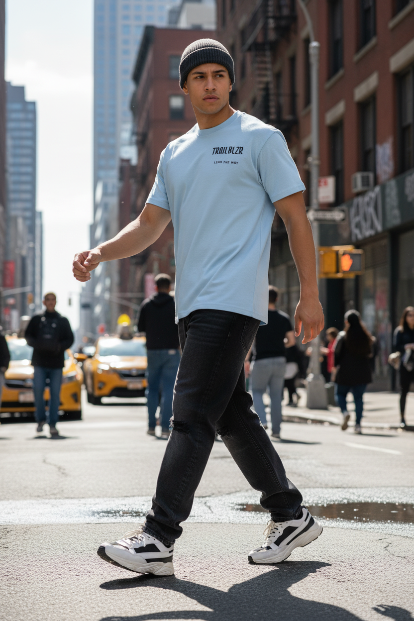 Light Blue T-Shirt Dynamic Shot